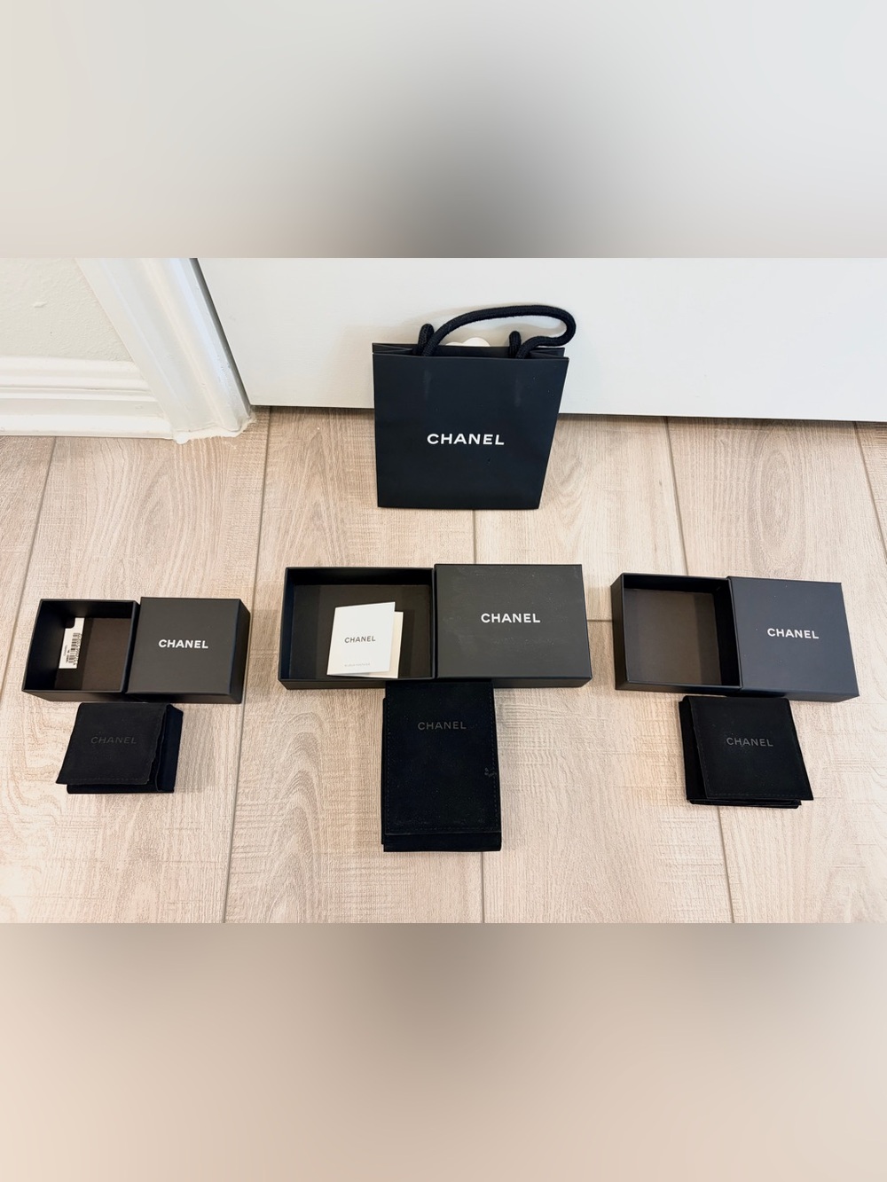 Authentic CHANEL 7 PIECES Bundle: 3 Jewelry Boxes + 3 Velvet Pouches